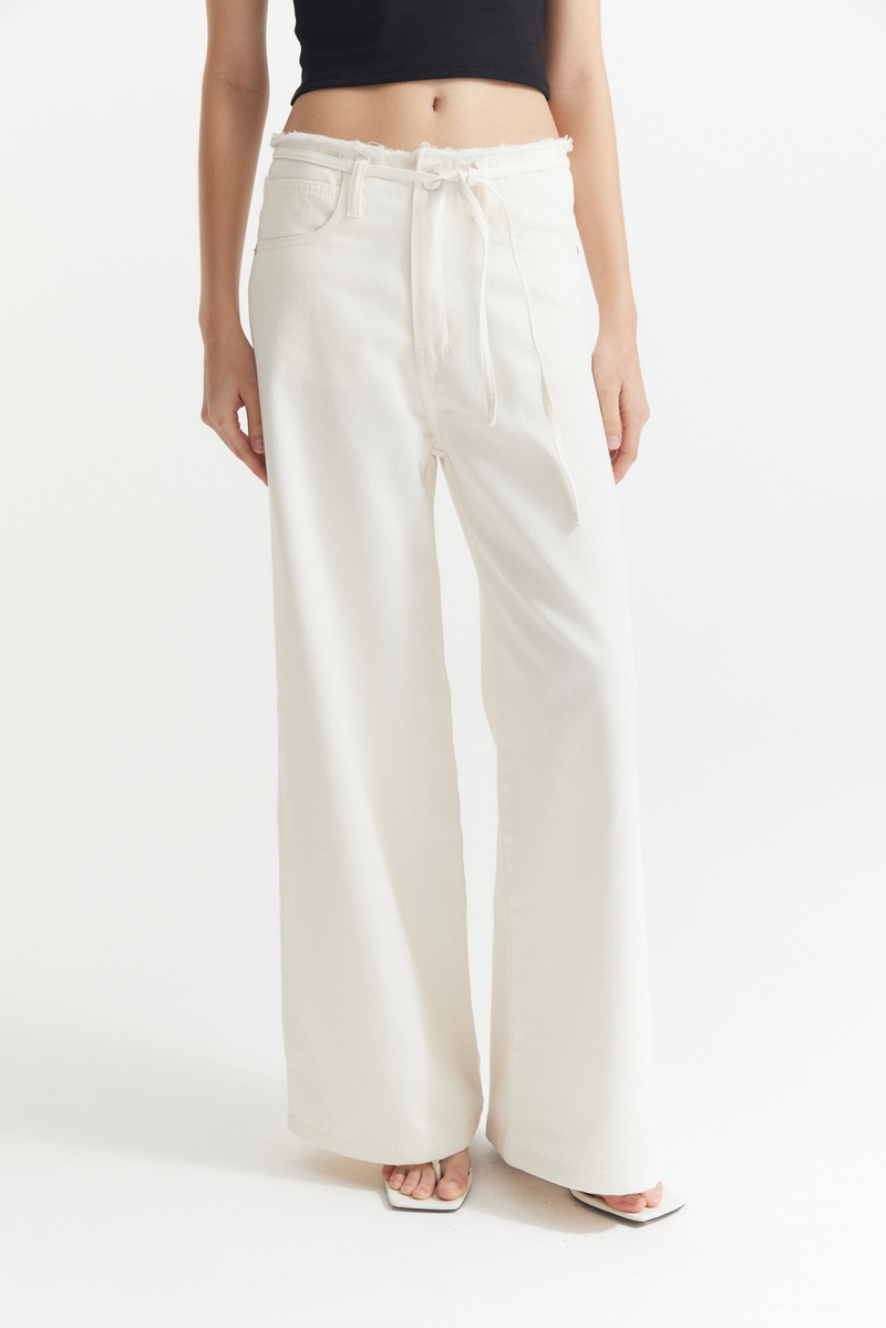 Jean Wide Leg sin Cintura Blanco