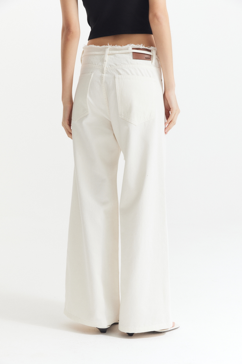 Jean Wide Leg sin Cintura Blanco