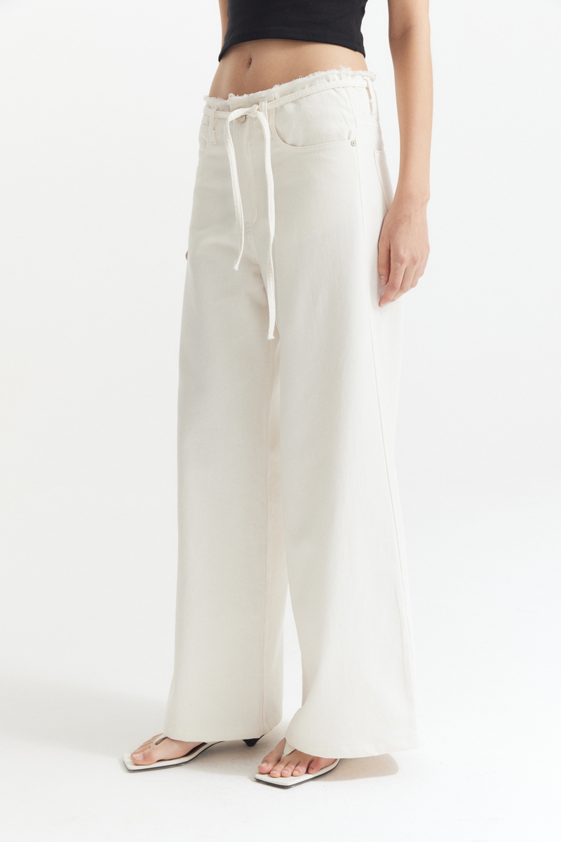 Jean Wide Leg sin Cintura Blanco