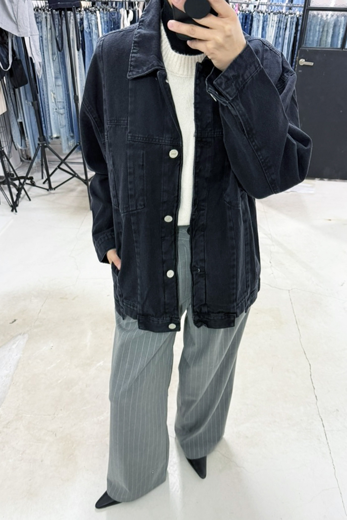 Campera Denim Recortes Black